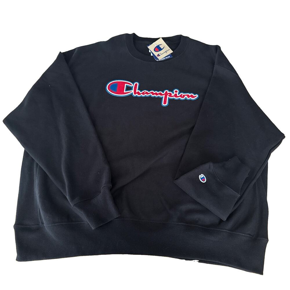 NWT Vintage 90s Champion Logo Embroidered Reverse Weave Sweatshirt 3XL Black